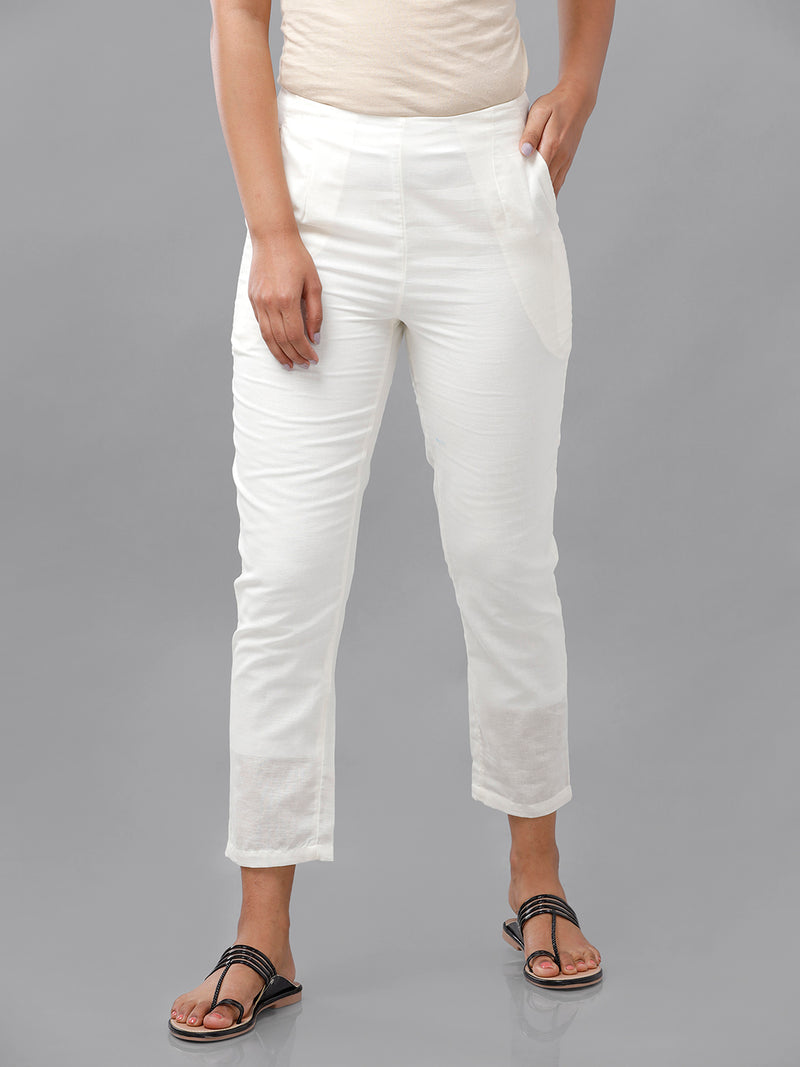 De Moza Women's Cigarette Pant Offwhite