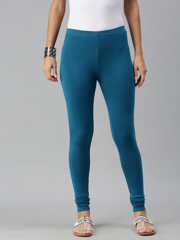 De Moza Ladies Churidar Leggings Solid Cotton Dark Teal - De Moza