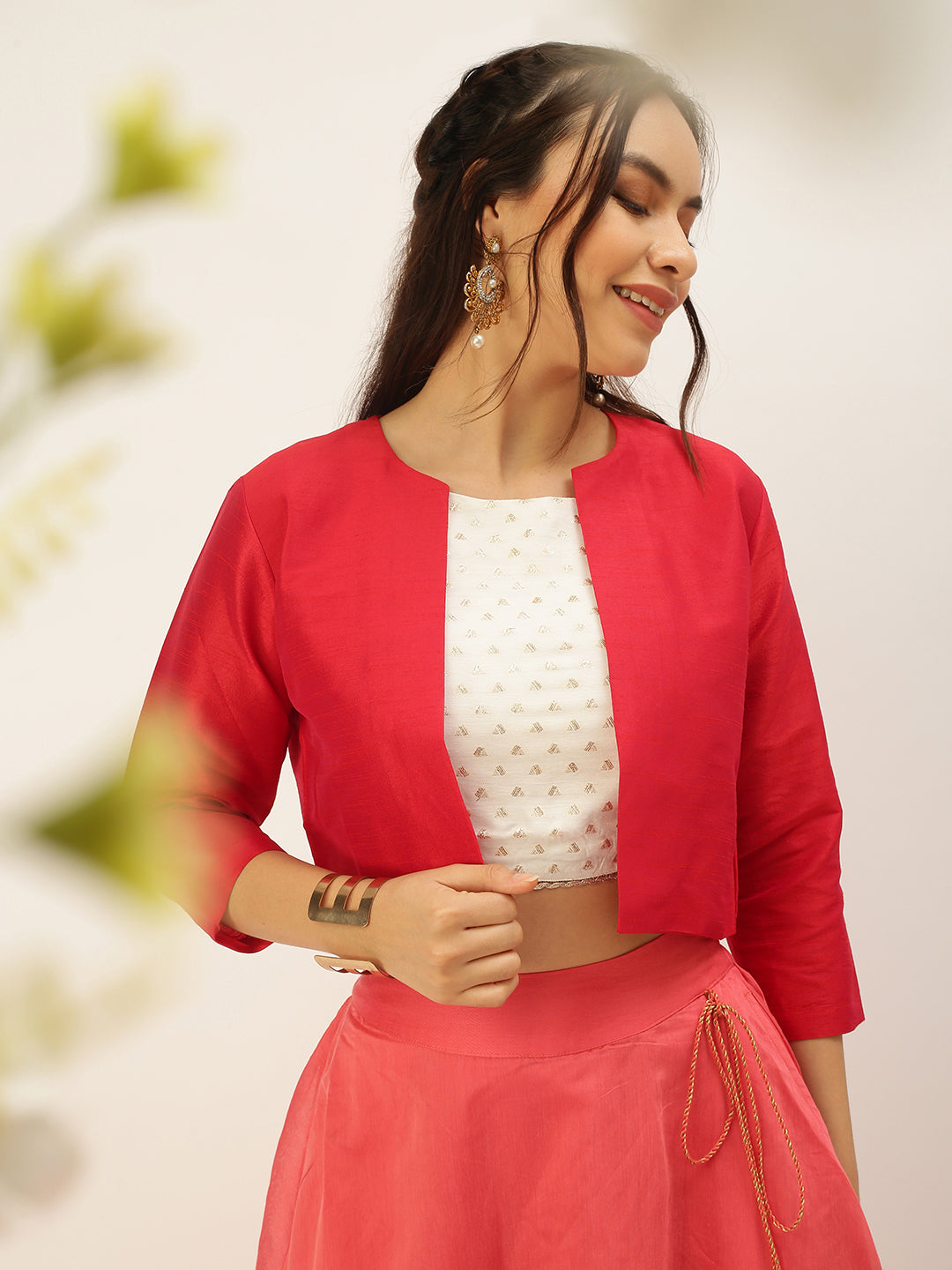 De Moza Womens Ethnic Jacket Red