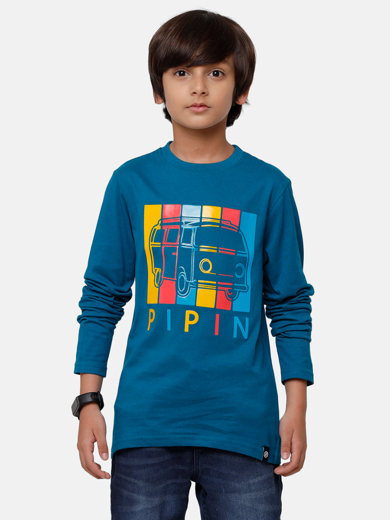 Kids - Boys Printed Full Sleeve T-Shirt Petrol
