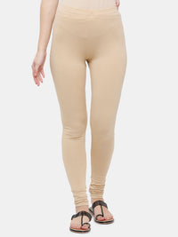 De Moza Ladies Churidar Leggings Solid Cotton Beige - De Moza