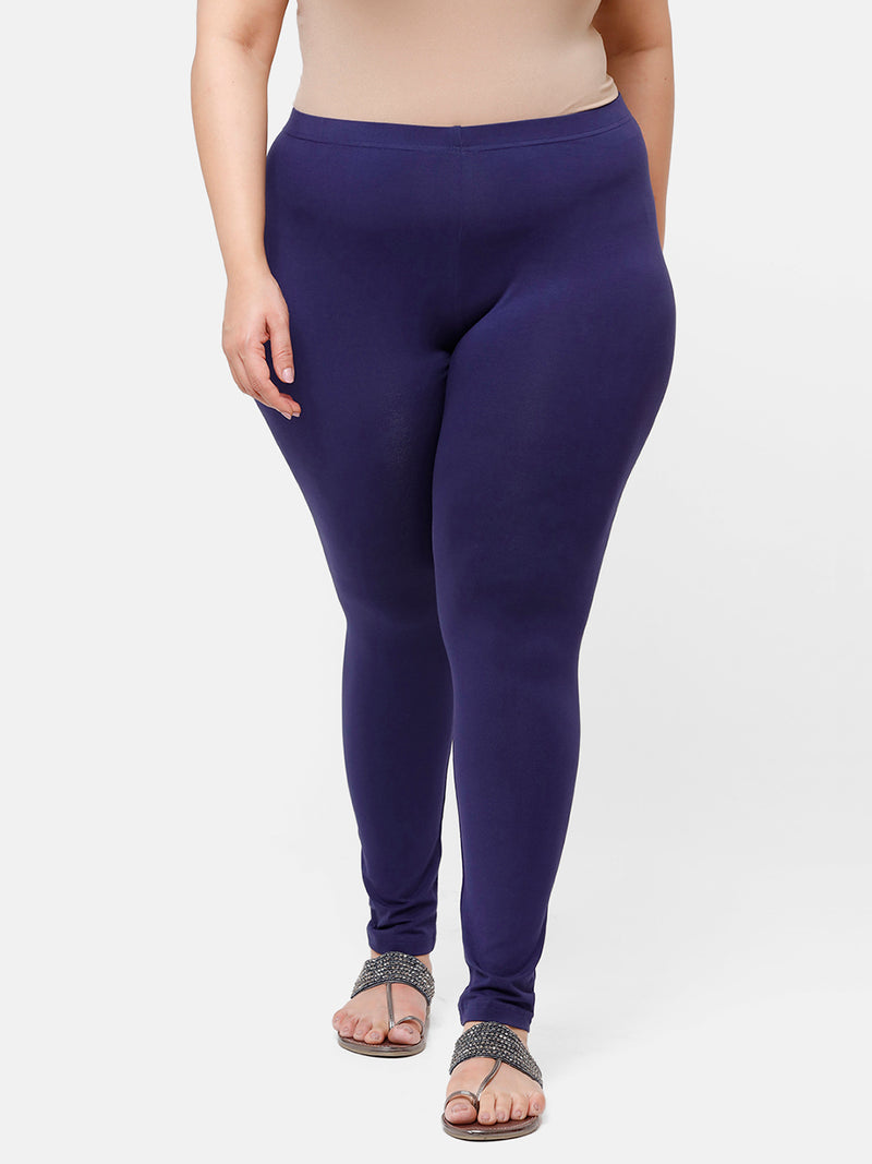 De Moza Ladies Plus Ankle Length Leggings Solid Cotton Navy Blue - De Moza