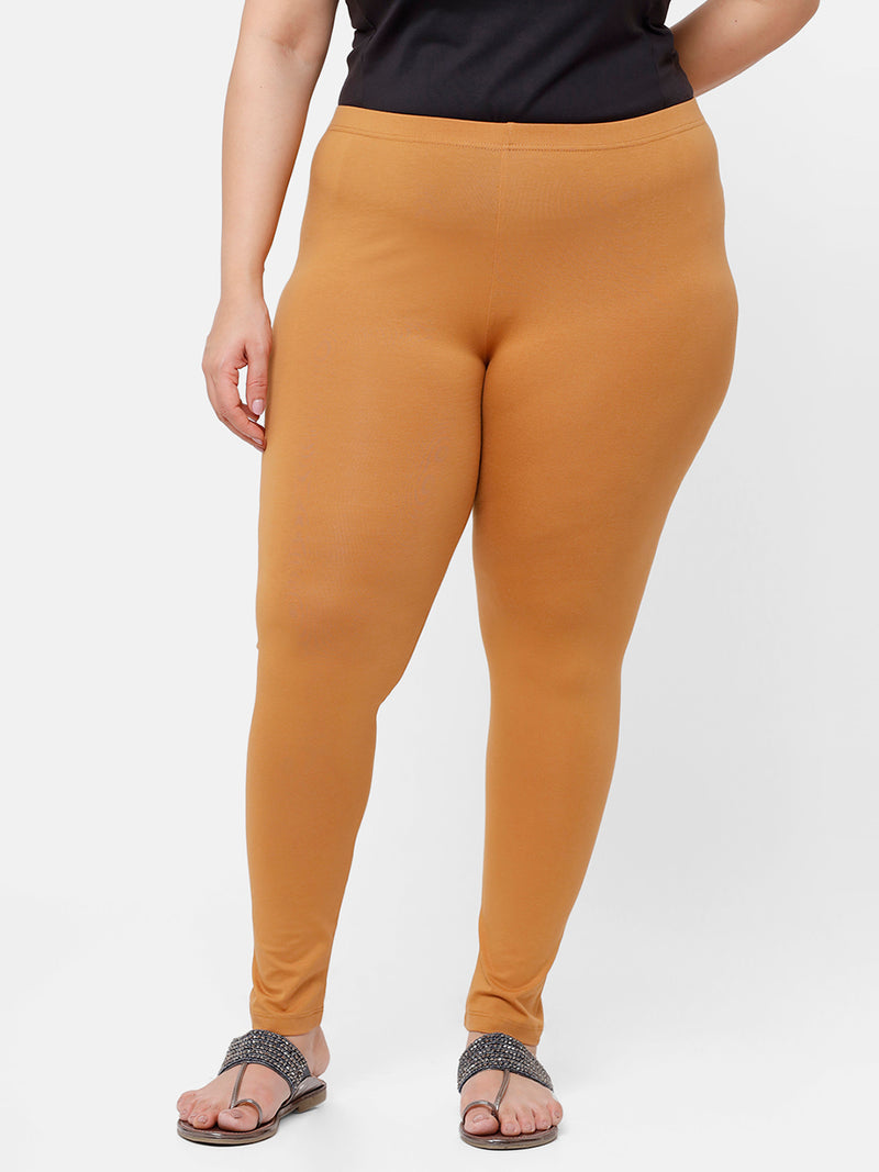 De Moza Ladies Plus Ankle Length Leggings Solid  Cotton Biscut - De Moza