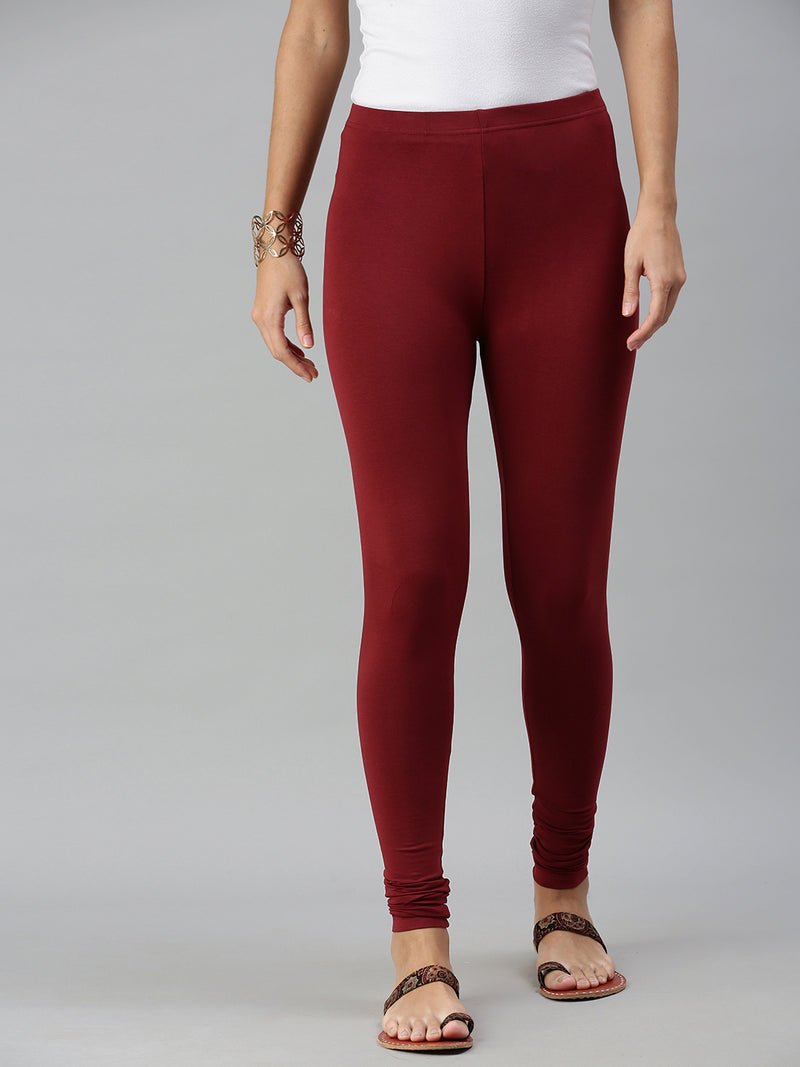 De Moza Ladies Churidar Leggings Solid Cotton Maroon - De Moza