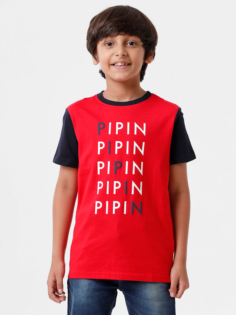 Kids - Boys Printed Half Sleeve T-Shirt Raising Red
