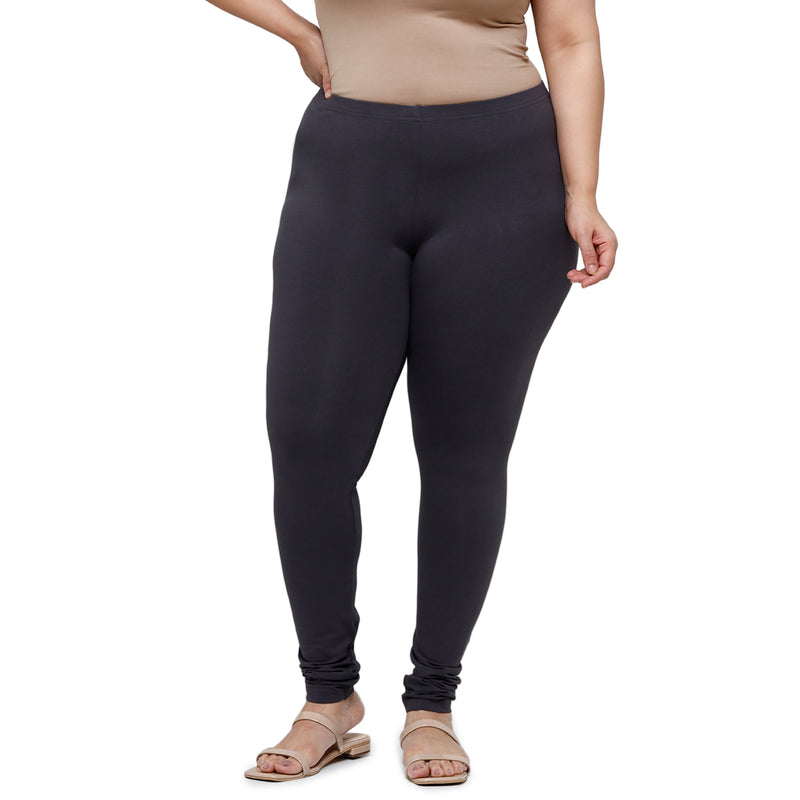 De Moza Women Plus Size Churidar Leggings Solid Dark Grey