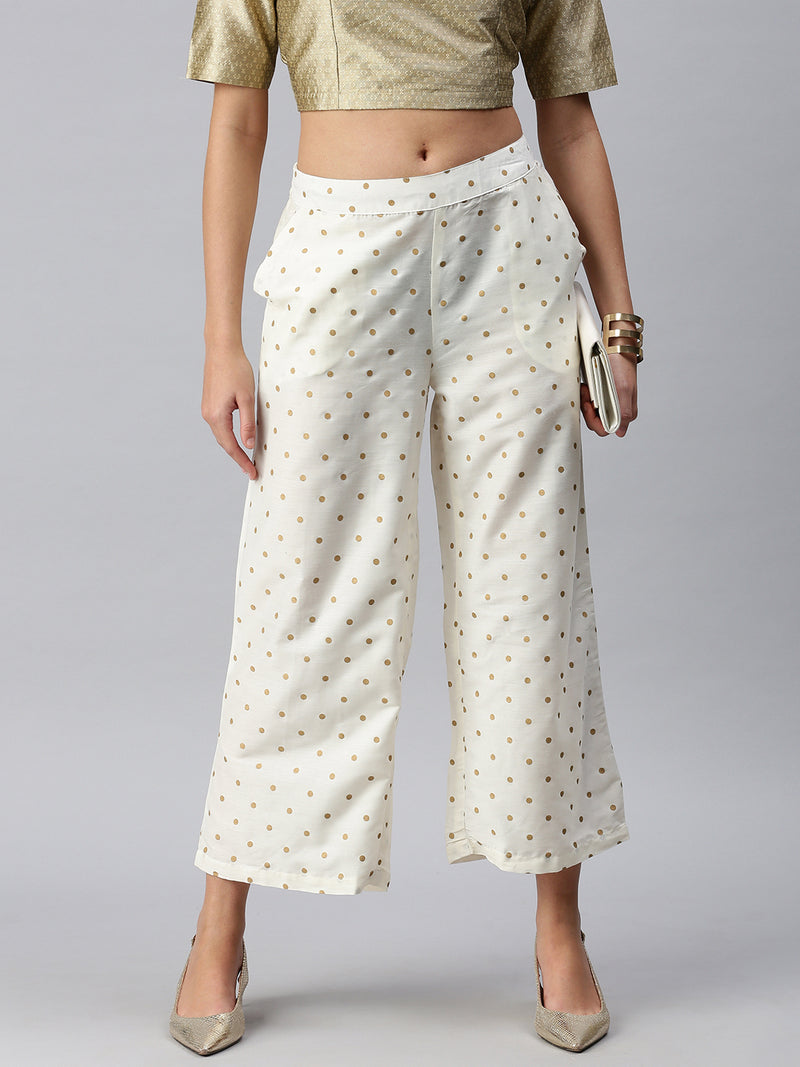 De Moza Ladies Printed Palazzo Offwhite