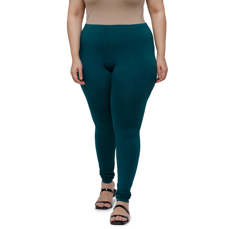 De Moza Women Plus Size Churidar Leggings Solid Cotton Bottle Green