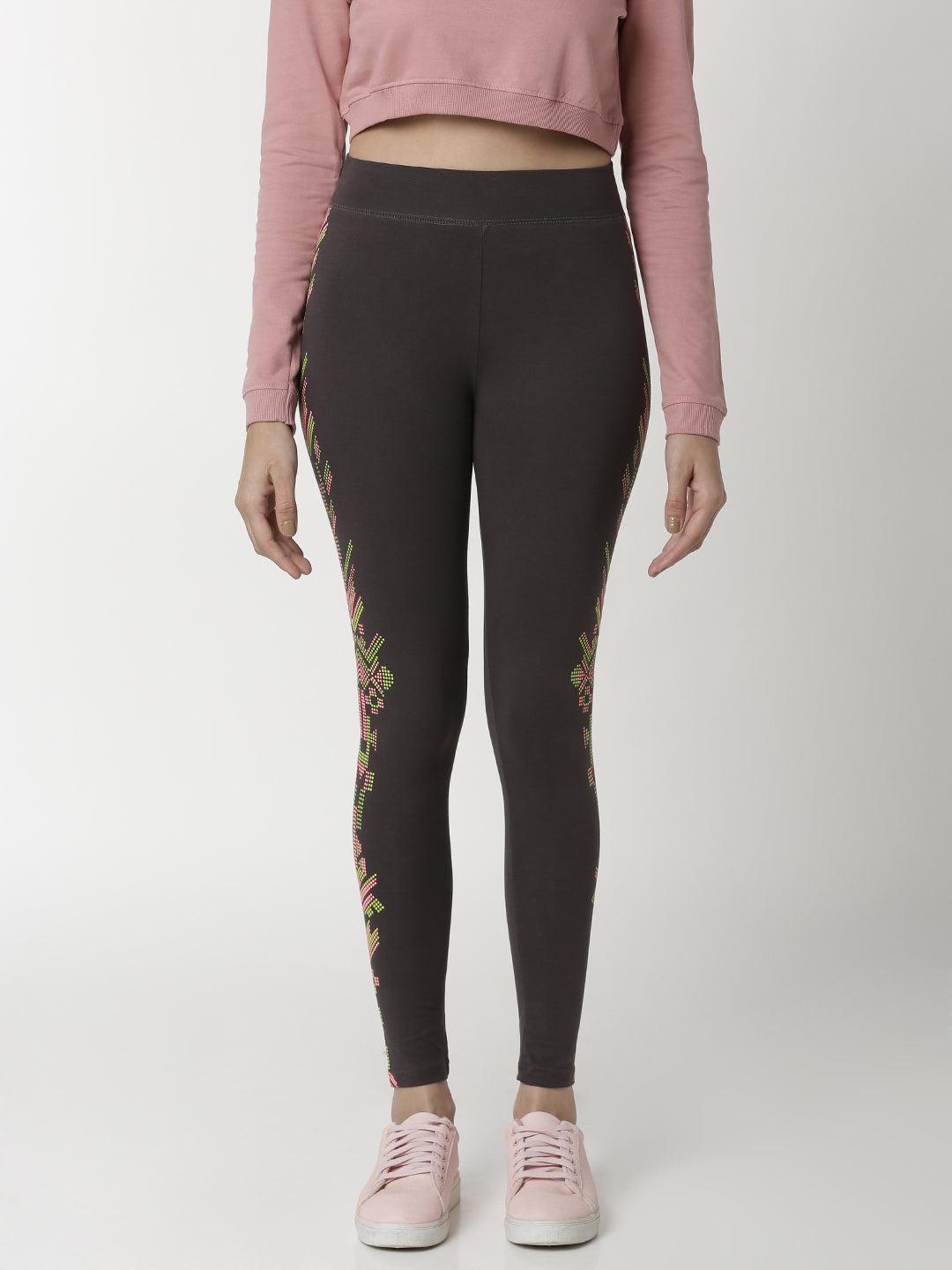 De Moza -  Ladies Printed Ankle Length Leggings Dark Grey - De Moza (4332601737279)