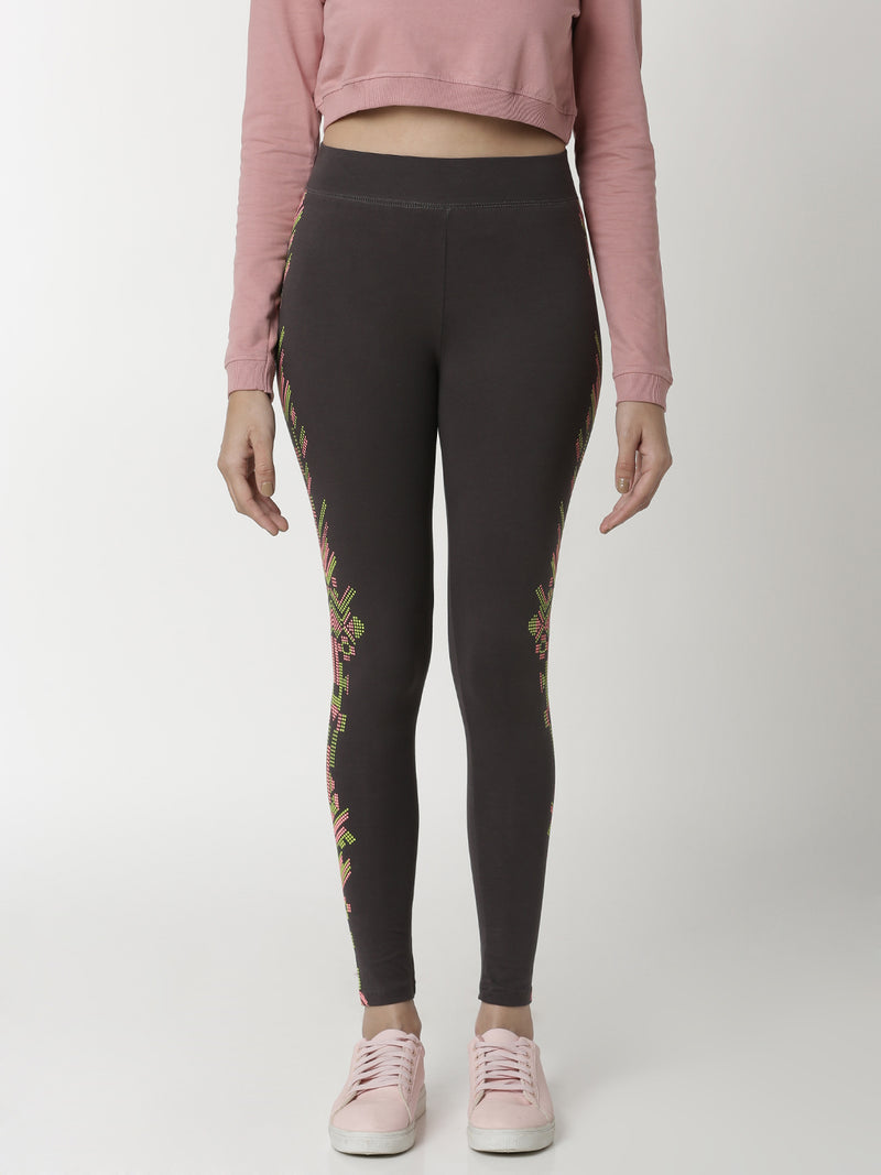 De Moza -  Ladies Printed Ankle Length Leggings Dark Grey - De Moza (4332601737279)