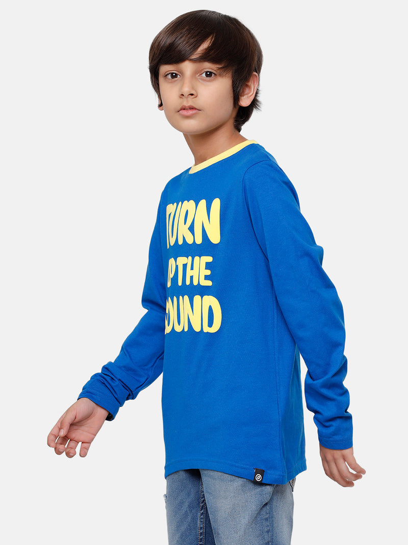 Kids - Boys Printed Full Sleeve T-Shirt Lapis Blue