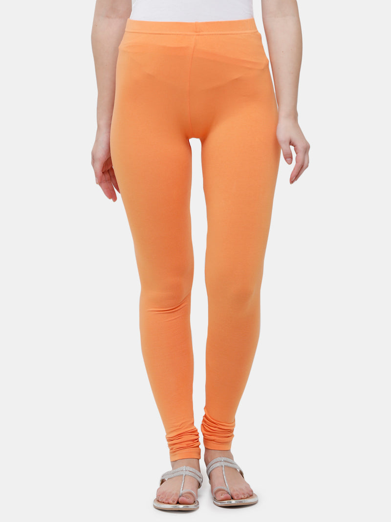 De Moza Ladies Churidar Leggings Solid Cotton Light Orange - De Moza