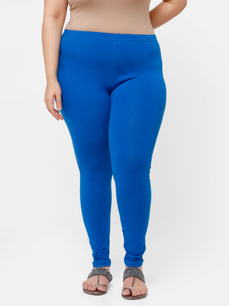 De Moza Ladies Plus Ankle Length Leggings Solid Cotton Cobalt - De Moza