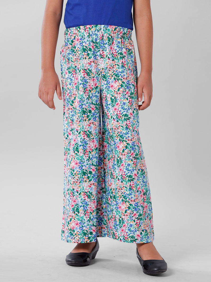 Kids - Girls Printed Palazzo Light blue