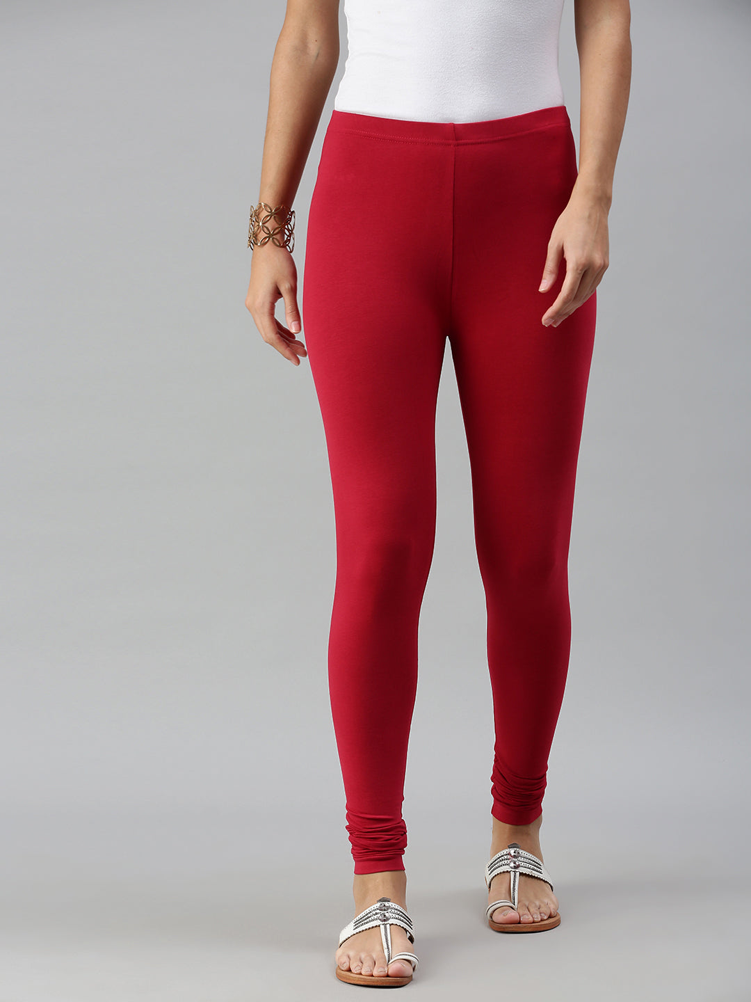 De Moza Ladies Churidar Leggings Solid Cotton Chilli Red - De Moza