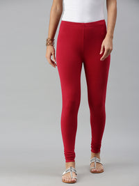 De Moza Ladies Churidar Leggings Solid Cotton Chilli Red - De Moza