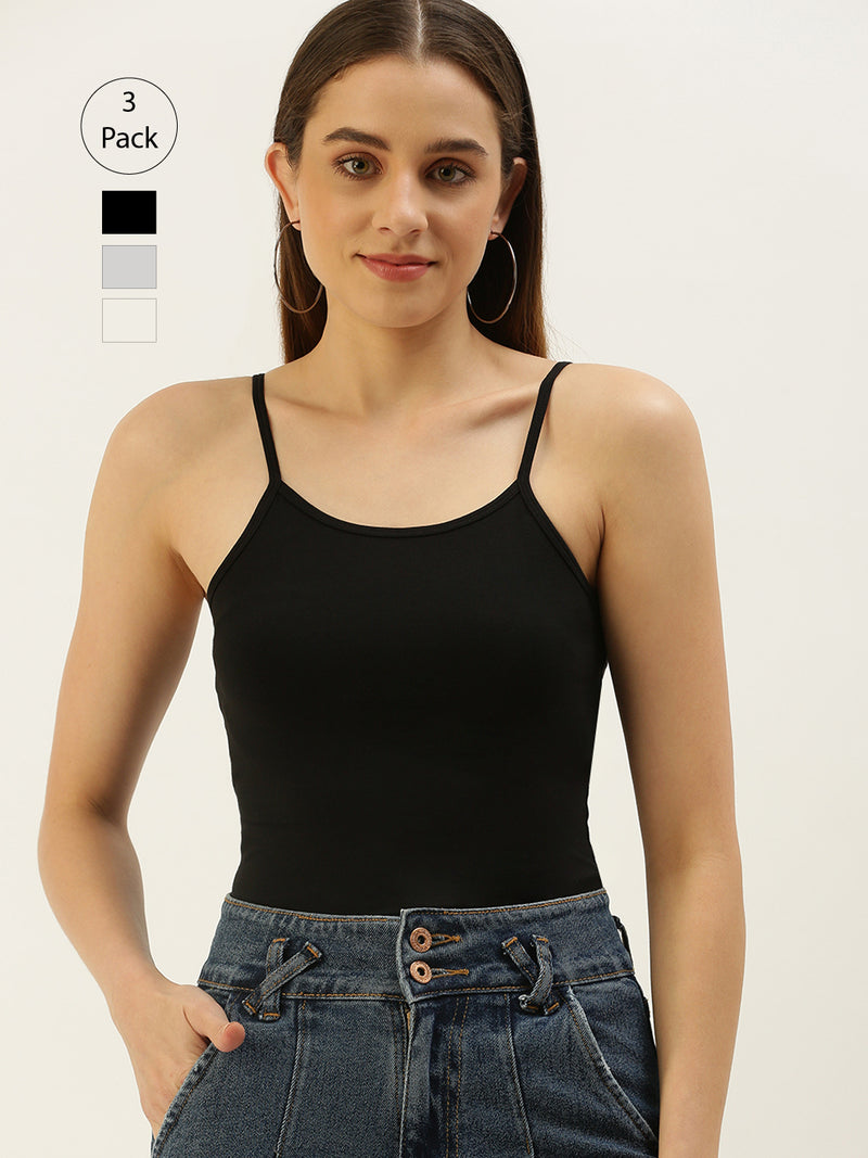 Pack of 3 De Moza Women’s Spaghetti Black & Offwhite & White