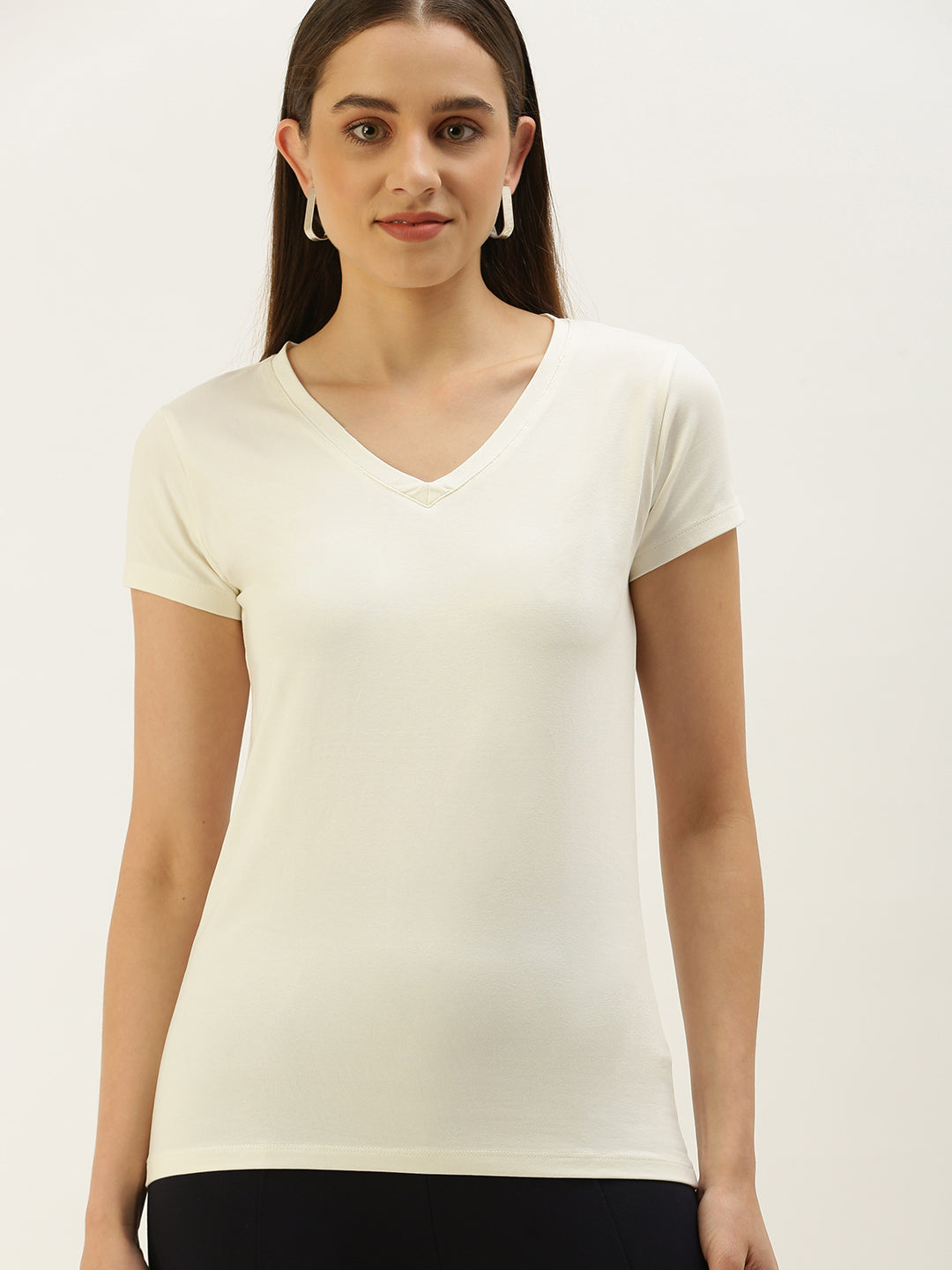 De Moza Women's Half Sleeve Top Off White