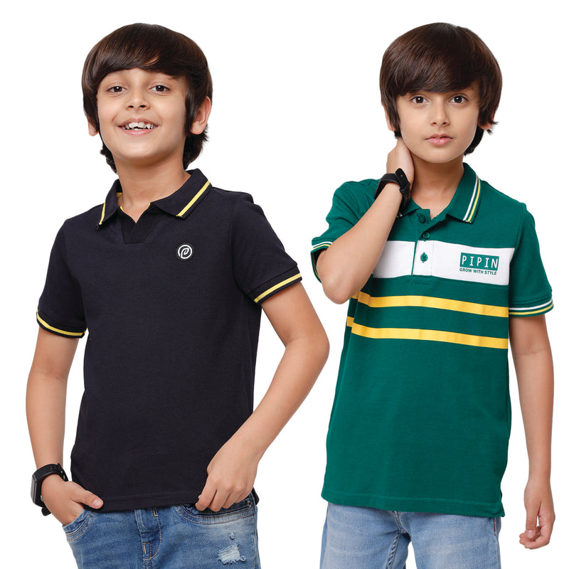 Pack of 2 Pipin Boys T-shirt Dark Navy Blue & Bottle green