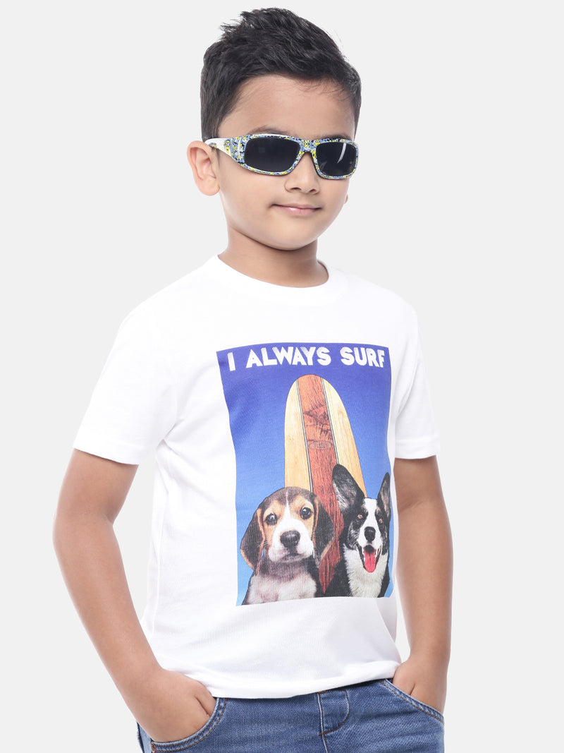 PIPIN Kids - Boys Half Sleeve - Basic crew neck Printed T-Shirt Cotton White - De Moza (6682127401023)