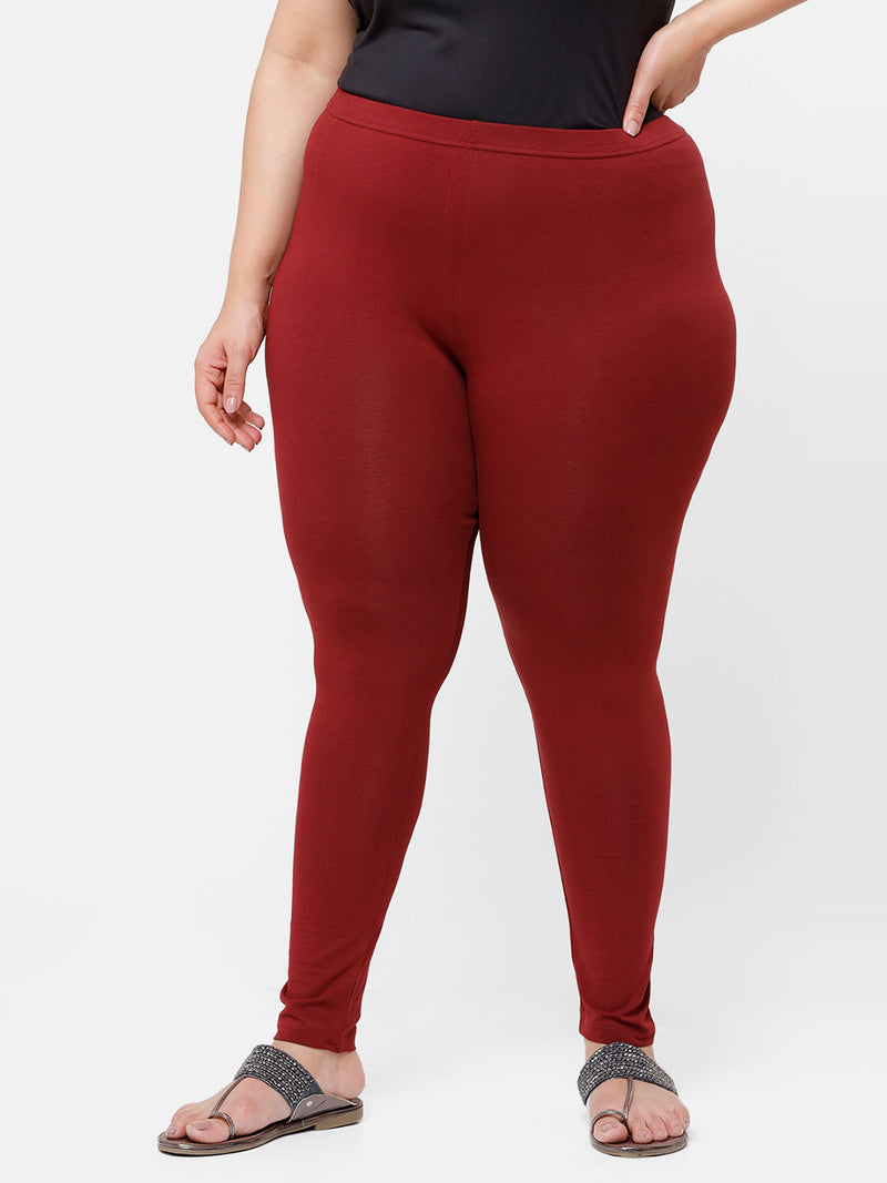 De Moza Ladies Plus Ankle Length Leggings Solid Cotton Maroon - De Moza