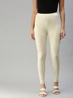 De Moza Women's Ankle Length Leggings Solid Viscose Ecru - De Moza