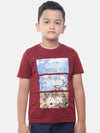 Kids - Boys Printed Half Sleeve T-Shirt Maroon