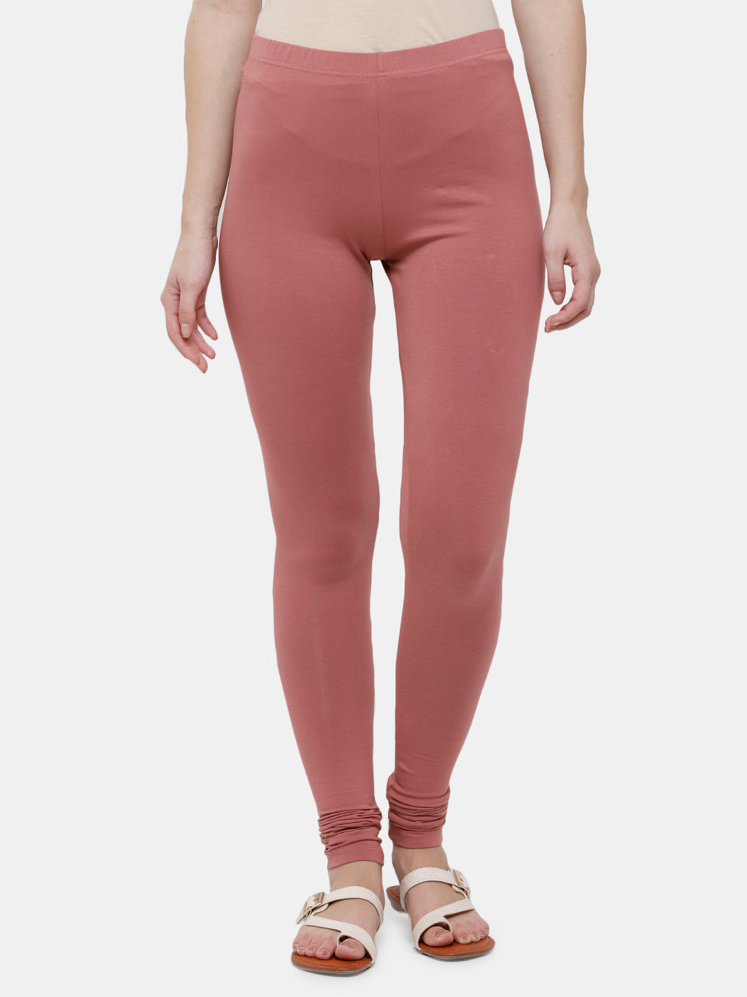 De Moza Ladies Churidar Leggings Solid Cotton Dark Peach - De Moza