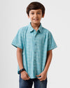 PIPIN Boys Shirt All Over Print Cotton Aqua - De Moza