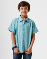 PIPIN Boys Shirt All Over Print Cotton Aqua - De Moza