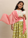 Pipin Girls Printed Lehanga Set Light Olive