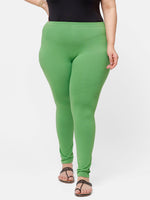 De Moza Ladies Plus Ankle Length Leggings Solid Cotton Light Green - De Moza