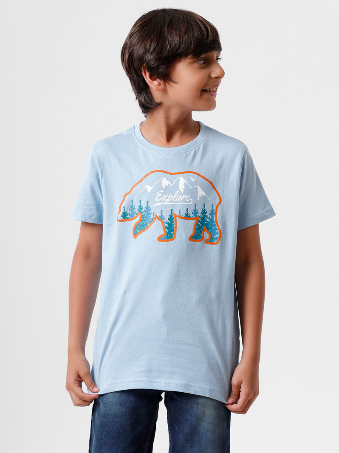 Kids - Boys Printed Half Sleeve T-Shirt Light Sea Blue