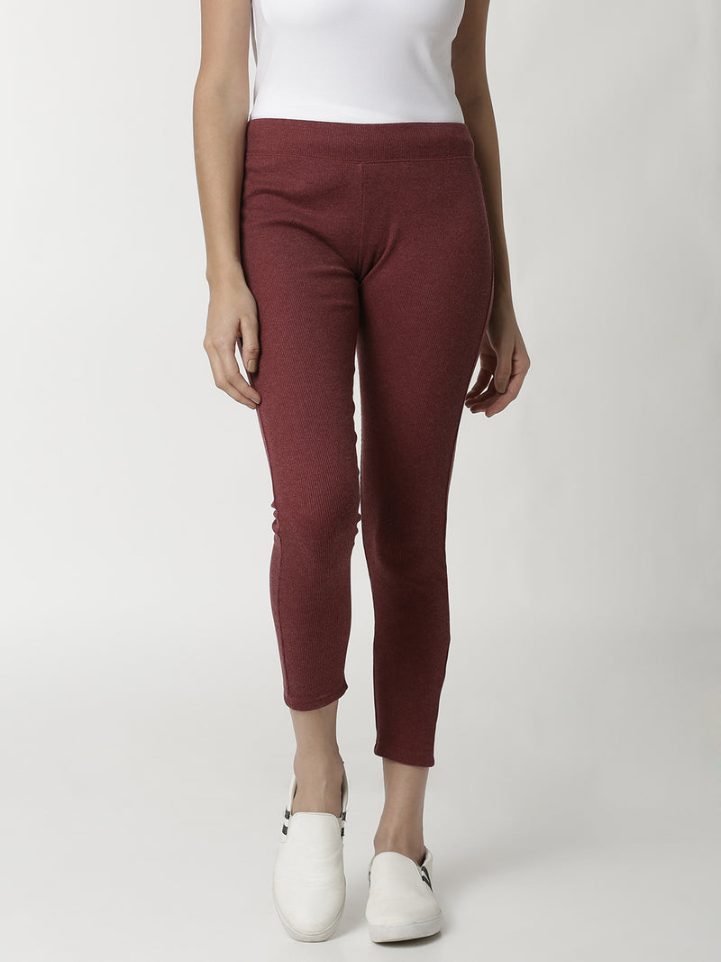 De Moza Ladies Maroon Melange Leggings - De Moza (4332603637823)