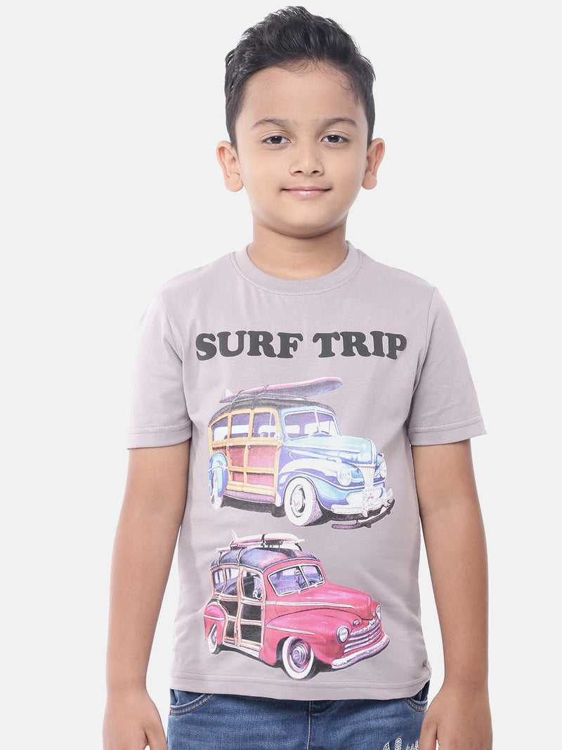Kids - Boys Printed Half Sleeve T-Shirt Light Grey