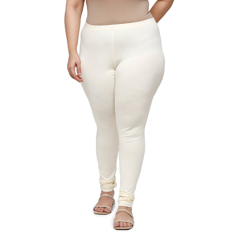 De Moza Ladies Plus Size Churidar  Leggings Solid  Cotton Ecru - De Moza