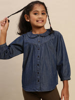 PIPIN Girls Full Sleeve Top Solid Cotton Blue - De Moza