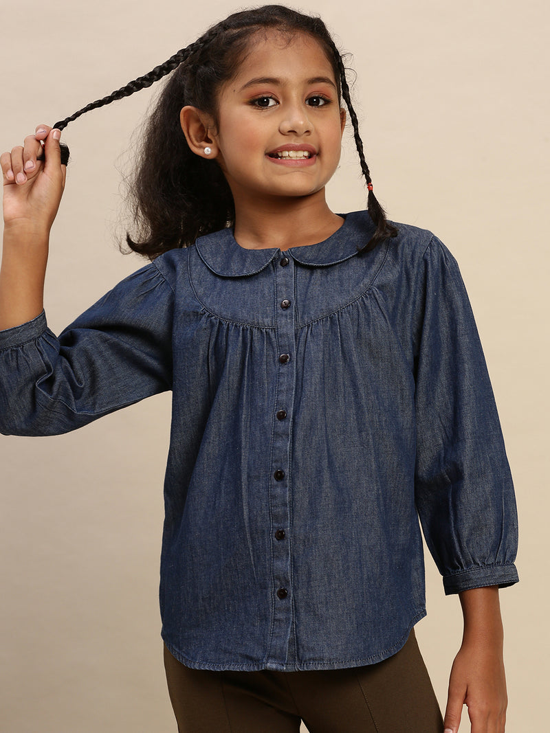 PIPIN Girls Full Sleeve Top Solid Cotton Blue - De Moza