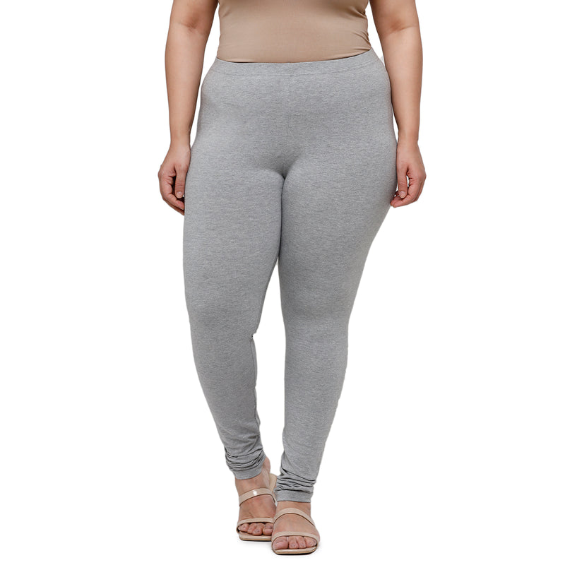 De Moza Ladies  Plus Size Churidar  Leggings Solid  Cotton Grey Melange - De Moza