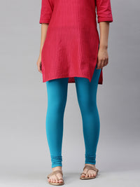 De Moza Women's Premium Ankle Length Leggings Solid Cotton Teal - De Moza (6679540367423)