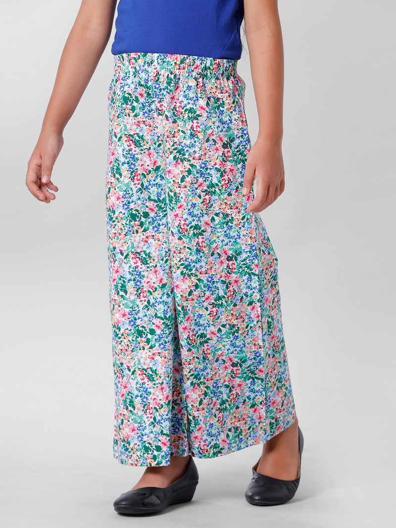 Kids - Girls Printed Palazzo Light blue