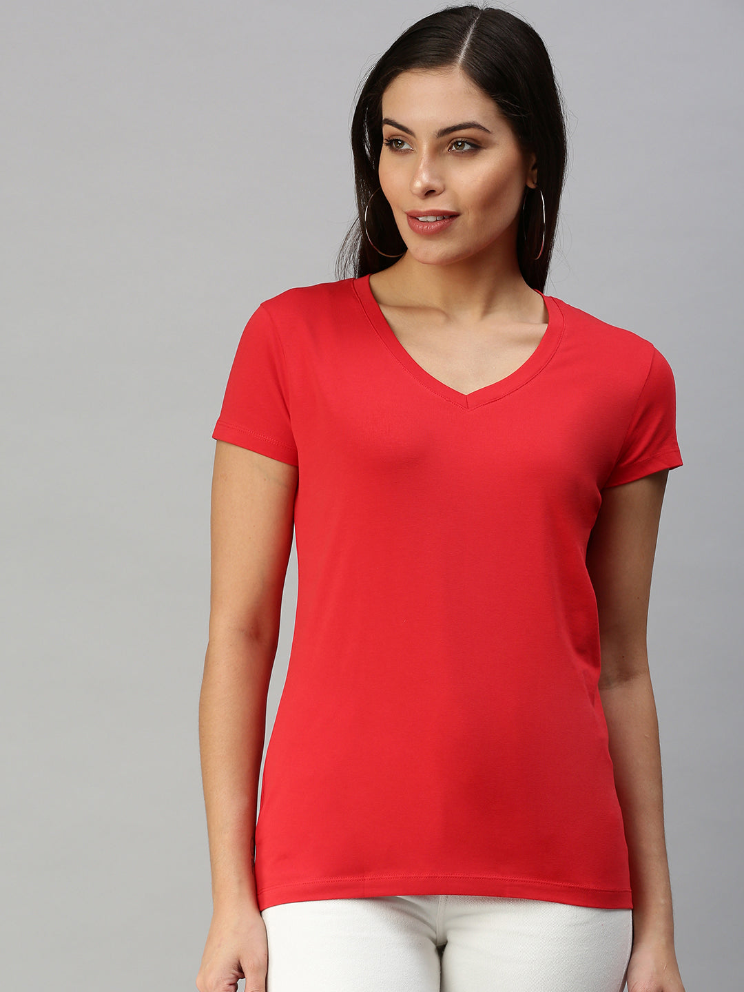 De Moza Womens Half Sleeve Knit Top Solid Cotton Red - De Moza