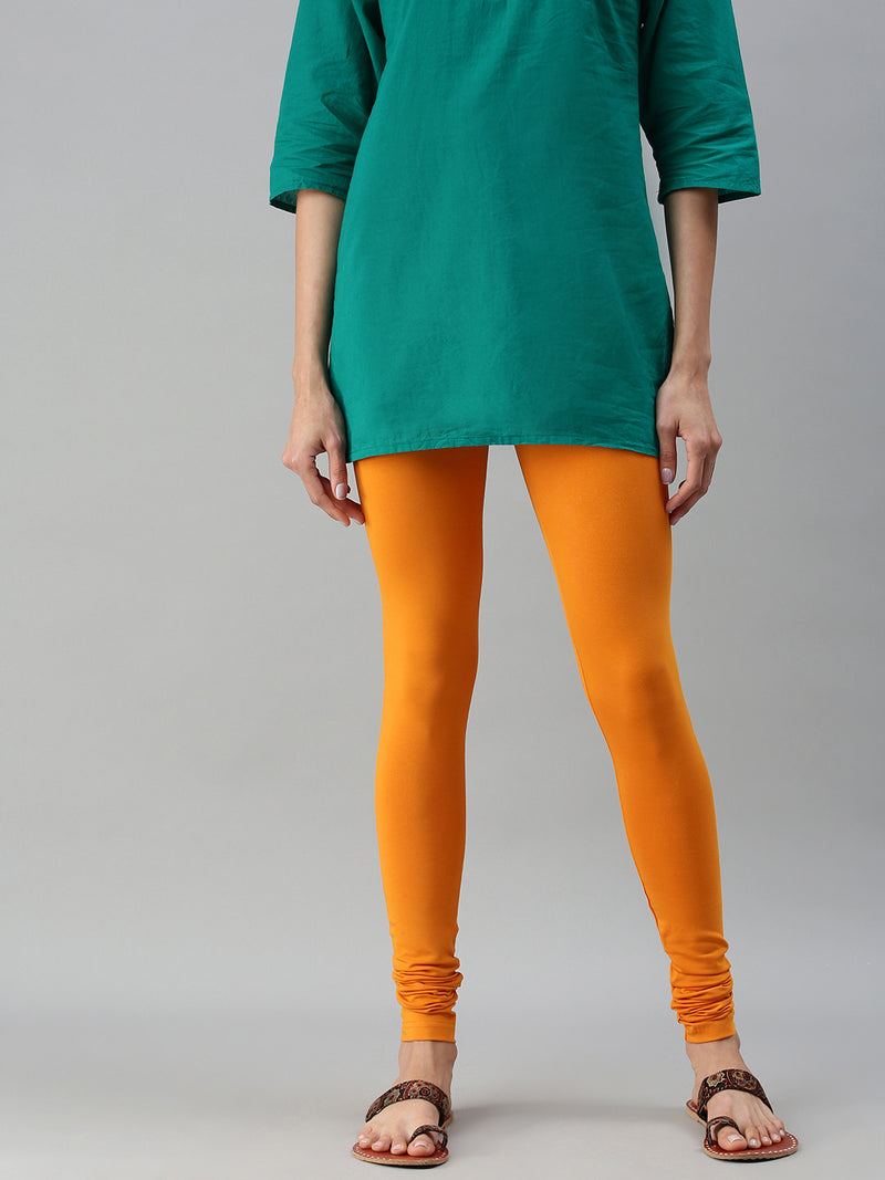 De Moza Ladies Churidar Leggings Solid Cotton Dark Yellow - De Moza