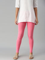 De Moza Ladies Ankle Length Leggings Solid Cotton Rani Pink - De Moza