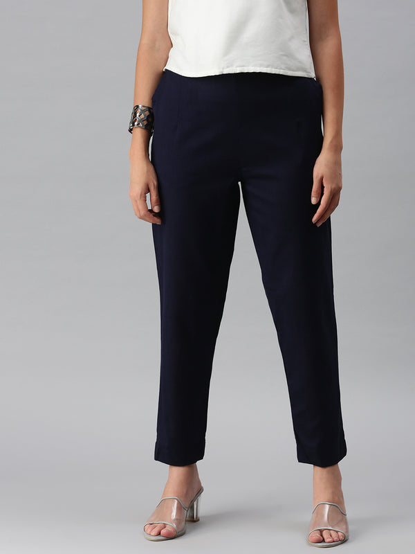 De Moza Women's Cigarette Pant Dark Navy Blue