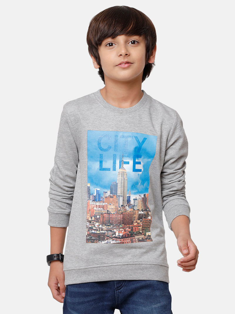 Kids - Boys Printed Sweatshirt Grey Melange