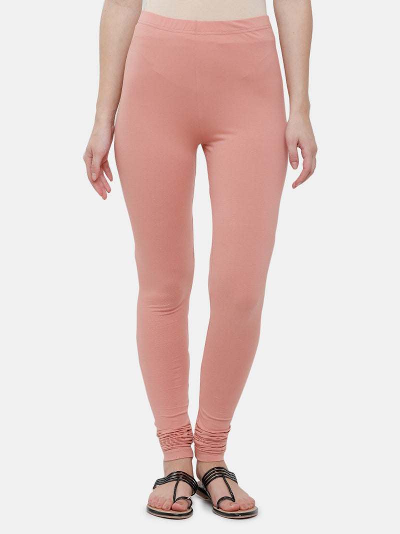 De Moza Ladies Churidar Leggings Solid Cotton Light Peach - De Moza
