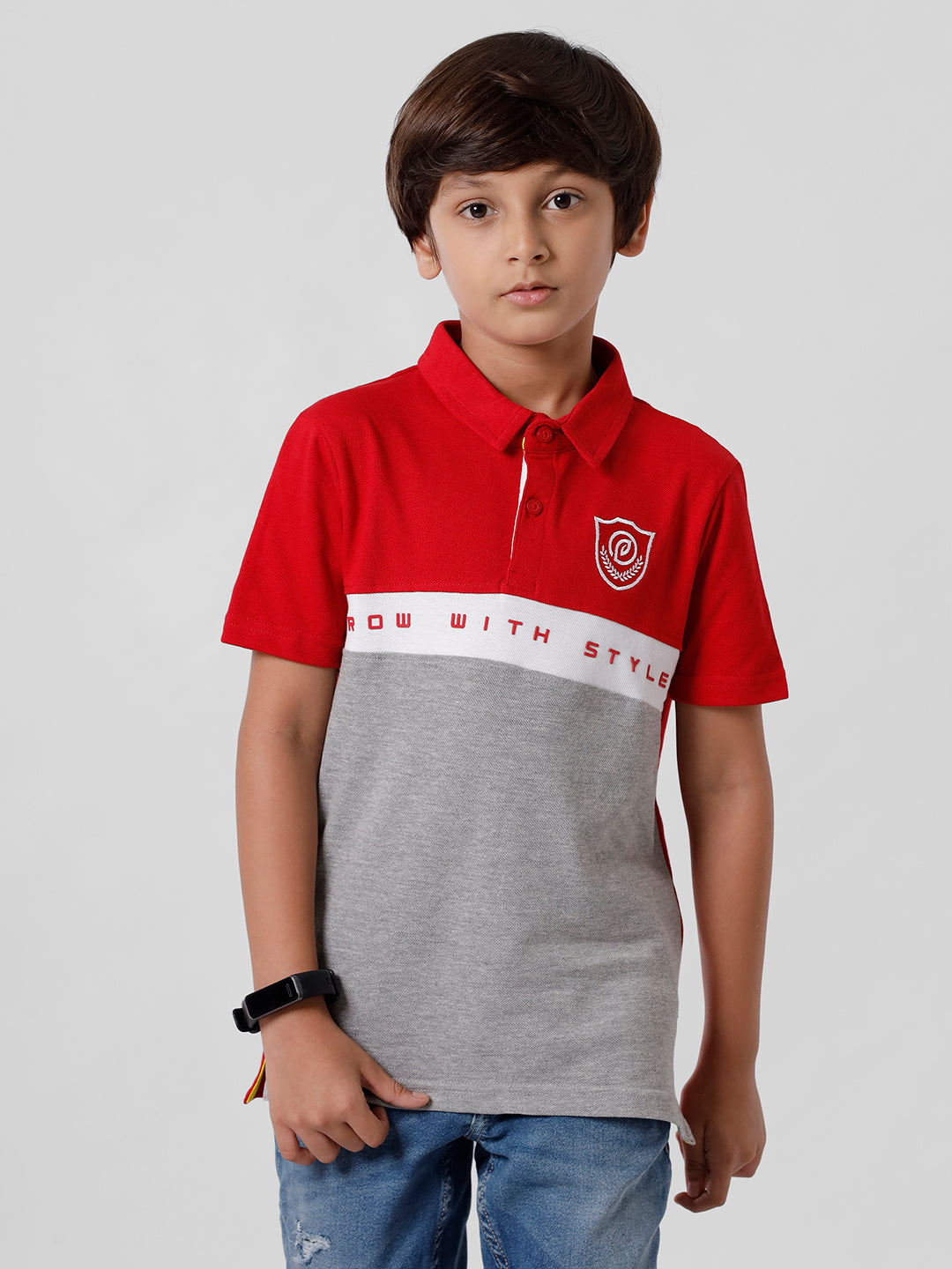 PIPIN Boys Polo T-Shirt Placement Print Cotton Red - De Moza