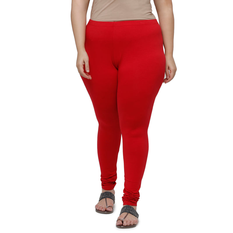 De Moza Ladies Plus Size Churidar  Leggings Solid  Cotton True Red - De Moza