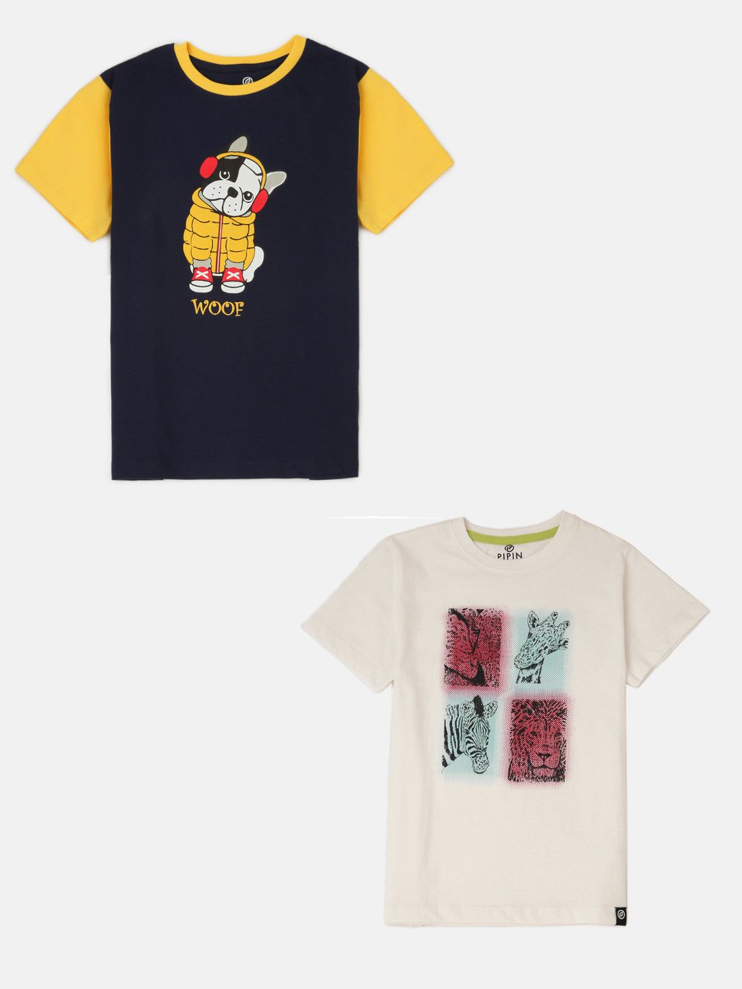 Pack of 2 Pipin Boys Printed T-shirts Offwhite & Deep Blue